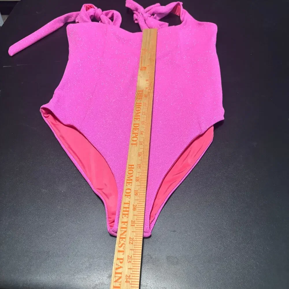 Beach Riot Pink Glitter Tie Shoulder One Piece Swimsuit XL NWT Sparkle Beach